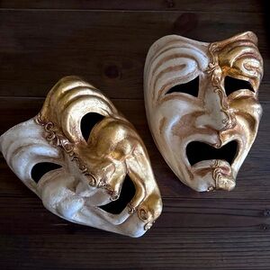 Kartaruga Papier-Mache Venetian Tragicomic Masks Set of Two